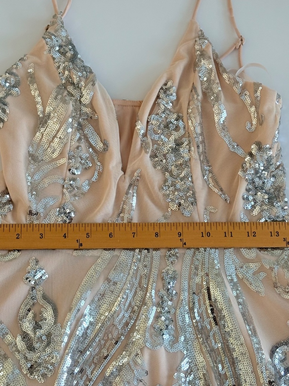 Windsor Silver & Nude M Spring Formal Prom Sparkle Sequin Glitter Dress - Picture 16 of 16
